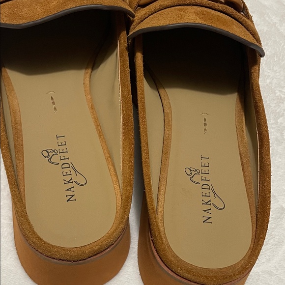 Naked Feet Tan Suede Elect Platform Mules Sz 10M - Picture 8 of 9